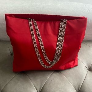 Authentic PRADA large red nylon tote with chain strap